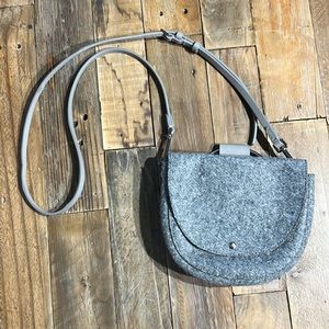 Theory Whitney Crossbody or hand carry bag in gray wool leather strap NWT